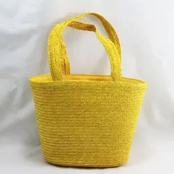 Straw Beach Bag With Material Liner Yellow
