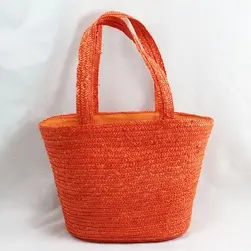 Straw Beach Bag With Material Liner Orange