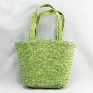 Straw Beach Bag With Material Liner Lime