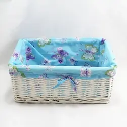 Rect Willow Storage White With Blue Butterfly Print Liner Large 45x32x19cm height