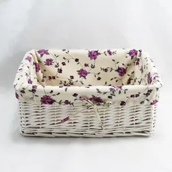 Rect Willow Storage White With Purple Floral Print Liner Large 45x32x19cm height