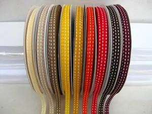 7mmx30m Grosgrain Ribbon With White Stitching #1