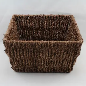 Large Square Chocolate Seagrass Tray  22x22x12cm