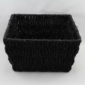 Large Square Black Seagrass Tray  22x22x12cm