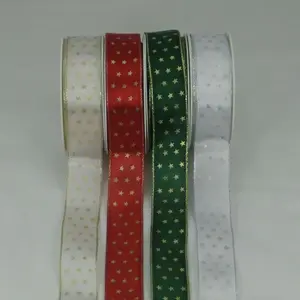 Wired Edge Star Print Satin Ribbon 25mmx20m