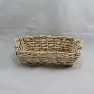 Medium Rect. Chunky Willow Tray Basket Whitewash 42x33x11cm 