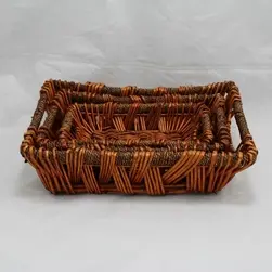 Set Of 3 Rect. Willow/Seagrass Trays Honey 45x33x13cm