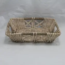Large Rect. Willow/Seagrass Tray Criss Cross Whitewash 44x32x12cm 