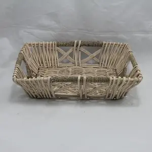 Large Rect. Willow/Seagrass Tray Criss Cross Whitewash 44x32x12cm 