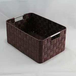 Med Rect PP Storage Metal Hdls Dk Brown 38x27x17cm height