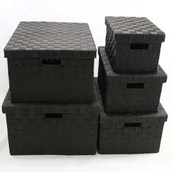 Set of 5 Rect PP Storage With Lid Black