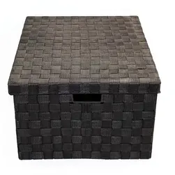 XXLge Rect PP Storage With Lid Black 50x40x26cm height
