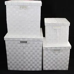 Set of 4 Cube PP Storage With Lid White OR Beige